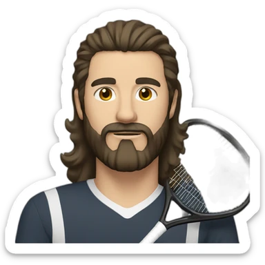 Brunette beard and mustache low hair holding racket sticker