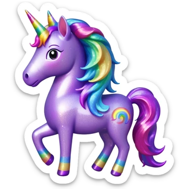purple gliter  unicorn toy facing camera sticker