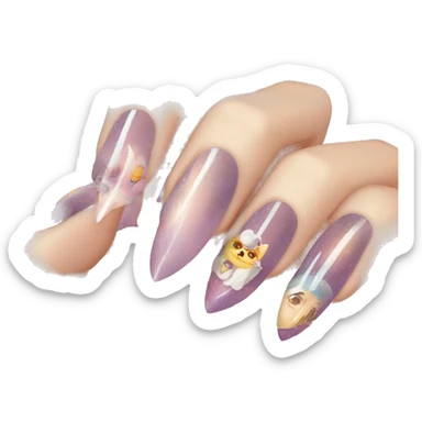 Long pointy cute nails with art sticker