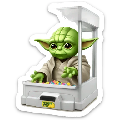 A claw machine with yoda figures inside. sticker