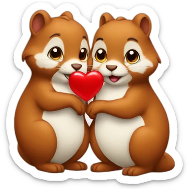 2 squirels in love with an heart between them sticker