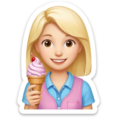 A smiling girl with ice cream in her hand sticker