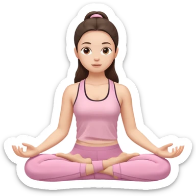 white brunette girl in light pink workout clothes meditating sticker