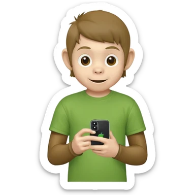 Un singe qui est habillé comme un garçon et qui a un iPhone 12 mini et qui a un t-shirt vert  sticker