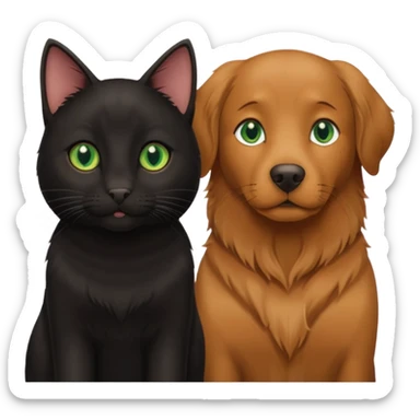 one black cat with brown eyes  and one big brown retriever with green eyes  sticker