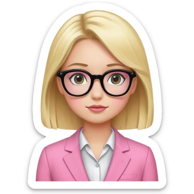 Blond girl pink suit black Eyeglasses sticker