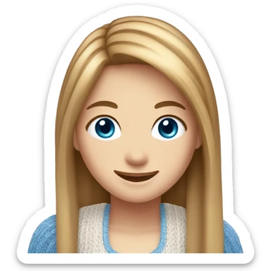  girl with long straight light-brown hair, blue eyes, wearing a white knitted top, ((cheerful, laugh)) sticker