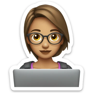 a 30-year-old girl writes text on a laptop sticker