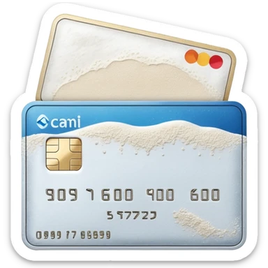 Credit card with a pile of flour sticker