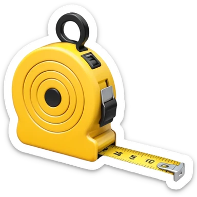 A 3D emoji-style yellow measuring tape, rolled in a spiral with black markings, realistic light and shadow, minimalistic background, vector-like clean design. sticker