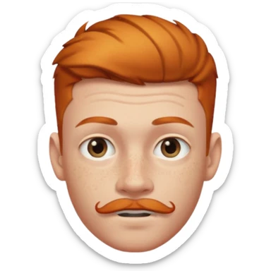 Ginger 16 year old, low taper fade, small goatee and mustache, eyebrow slit sticker