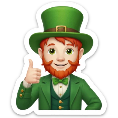 leprechaun looking up, and giving a thumbs up. on his left hand, he is holding his waist sticker