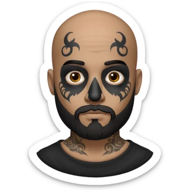bald bearded man with black face tattoo sticker