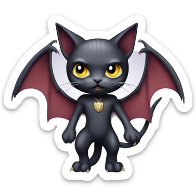 Cute edgy cool kawaii vampiric dark cat-vernid-Fakémon-Digimon with bat-wings as ears full body sticker