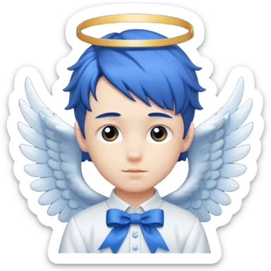A graceful angel boy with deep blue hair tied in a ribbon, spreading gentle light.








 sticker
