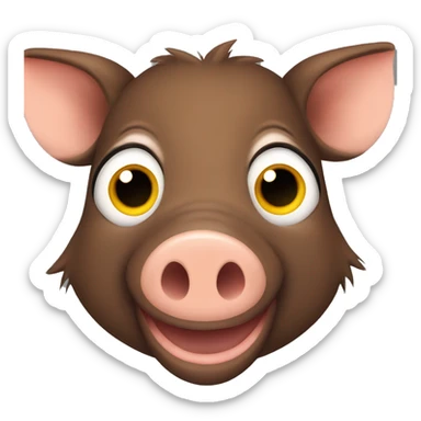 a happy cute brown wild boar pig with big eyes sticker