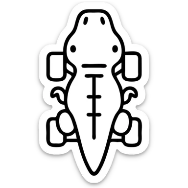 Top-down view of a T-Rex, stylized like a toy car or vehicle, detailed but simplified, positioned on a flat surface with clear outlines, resembling a miniature model or toy dinosaur seen directly from above, bright lighting, simple background, sharp focus sticker