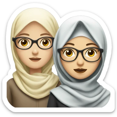 White girl wearing a hijab with a boy with drk hair and glasses sticker