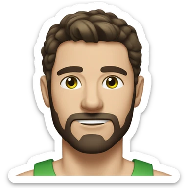 man, short dark brown straight hair, short beard, VERY LONG AND POINTY nose, white, green eyes, muscular, freckles sticker