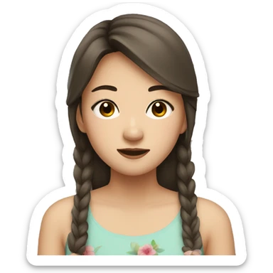 Teenager asian girl with brown hair and eyes with flowers sticker