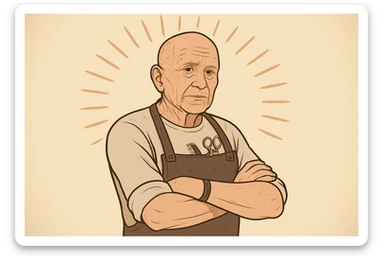 huddi shu odamni qariroq va soch soqolsiz tasvirlab ber sticker