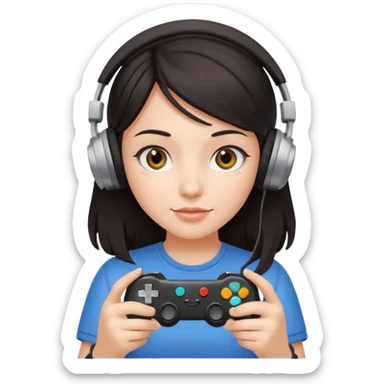 dark haired girl with headphones holding game controller sticker