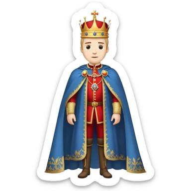 Full body of Carlos I of Spain, Habsburg king standing in royal attire with crown, cape, and prominent jaw sticker