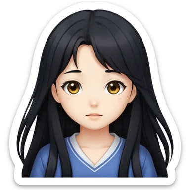 Cute shy anime girl with long black hair sticker