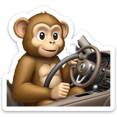 A monkey driving a car with a mouse in the passenger seat sticker