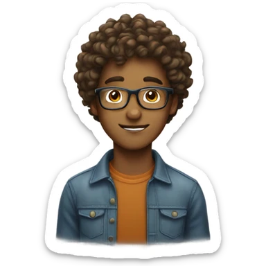 nerdy brown boy with curly hair and glass sticker