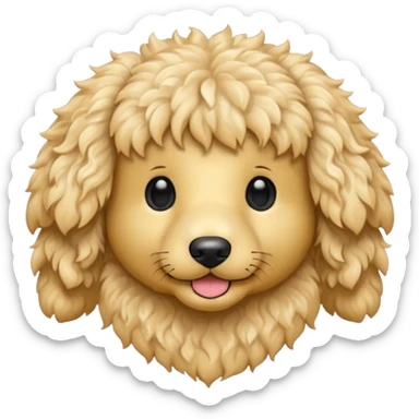 Can you make me an emoji of a white mini golden-doodle no brown in his fur that looks more like a poodle with black eyes? sticker