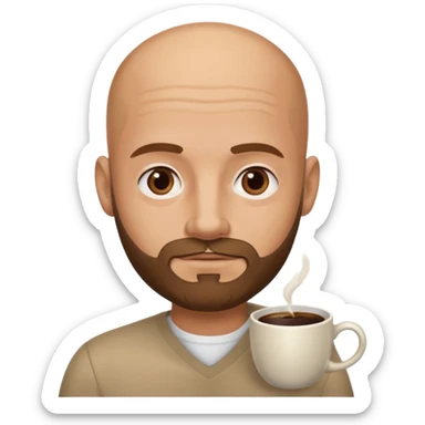 men with coffee no hair, a little beard and no wrinkles sticker