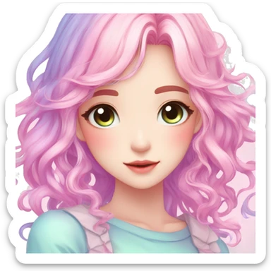 Gorgeous Beautiful Blushing Petite Colorful-Shiny-Pastel-Fairy-Anime-Girl with beautiful gradient pastel hair aesthetic outlined sticker