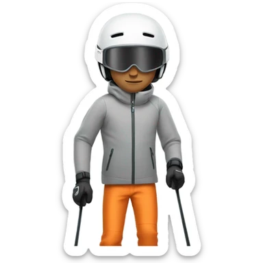 white man skiing wearing an GREY JACKET and a GREY HELMET and wearing ORANGE PANTS sticker