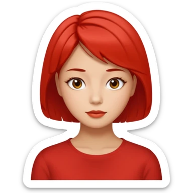 A woman in her 20s with medium short hair without bangs, with double eyelids, a round face shape, with a confident look on her face. And her nickname is tomato. sticker
