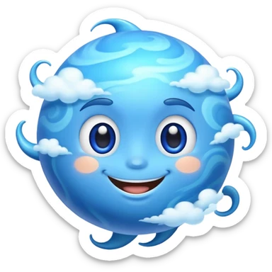 Neptune planet with blue surface and a cute smiling face sticker