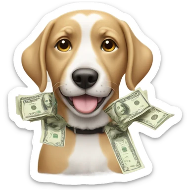 Dog with lots of money  sticker