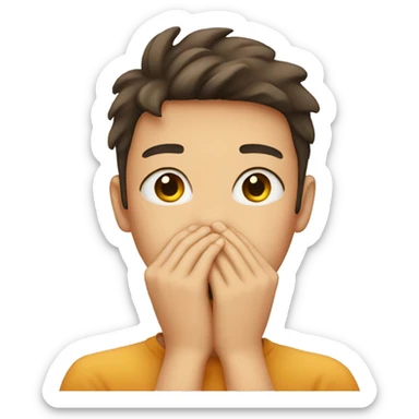Shy face hands covering mouth sticker