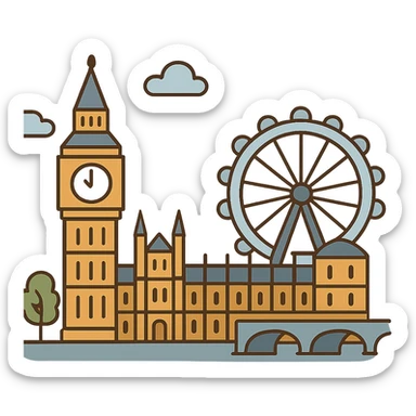 flat toon style London cityscape with Big Ben and London Eye sticker