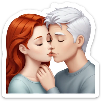 redhead girl kissing white-haired boy sticker