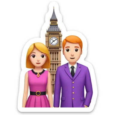 London Big ben with couple facing it keep couple dress colourful pink,purple,orange,black sticker