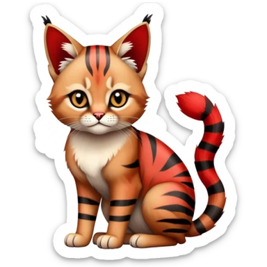 Gothic exotic Red and black and edgy and cute tropical shiny Fantasy-Siamese-Bobcat-Caracal-Scottish-Fold-feline-Fakémon-feline-hybrid (full body) sticker