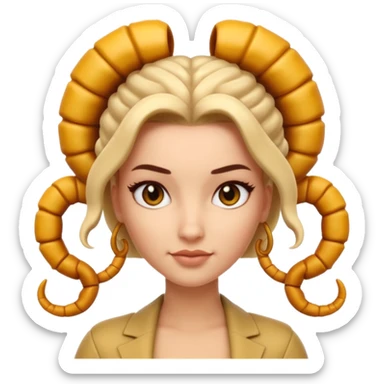 3D cartoon woman with a scorpion-shaped hairstyle, confident expression, smooth skin tone, Memoji-style. sticker