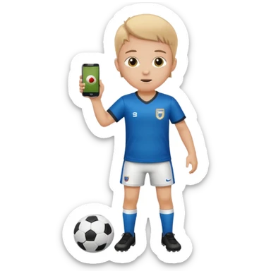 A white child is holding a phone and playing football at the same time. sticker