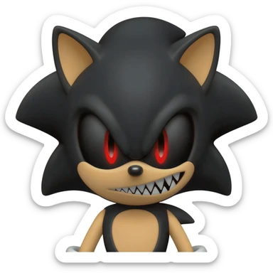 sonic exe, sharp evil teeth, pitch black eyes, red pupils, scary sticker