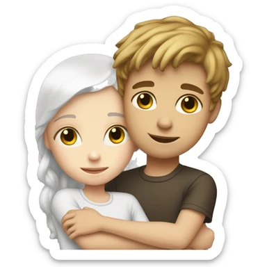 Little white sister hugging white brother sticker