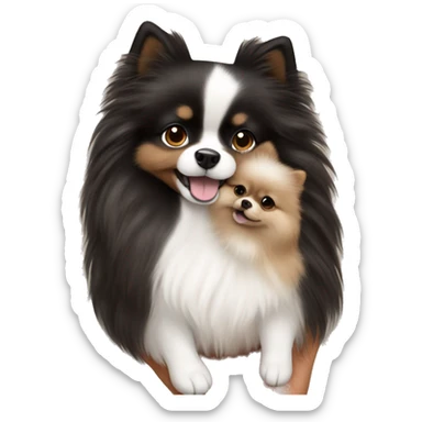 White brown culture Pomeranian dog holding by black hair and fair colour girl  sticker
