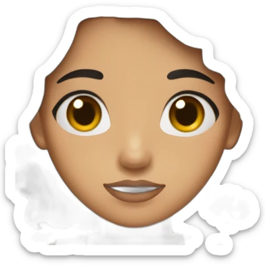 A girl with black hair, brown eyes, and a brown dress Her mouth closed sticker