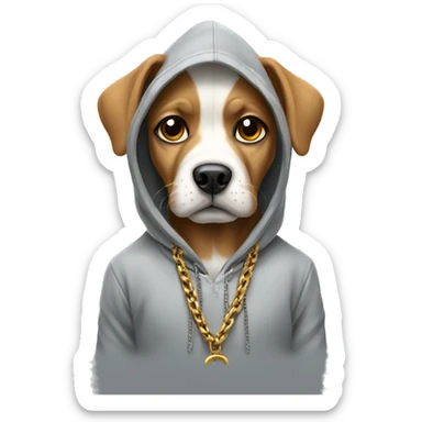 Dog wearing a hoodie with chain sticker