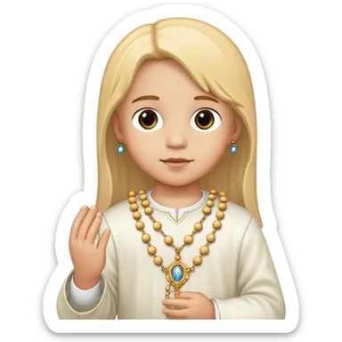 child holding a rosary sticker